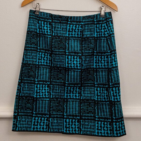 Carlisle Geometric A-Line Skirt – Blue & Black Print, Size 6 - Picture 2 of 3